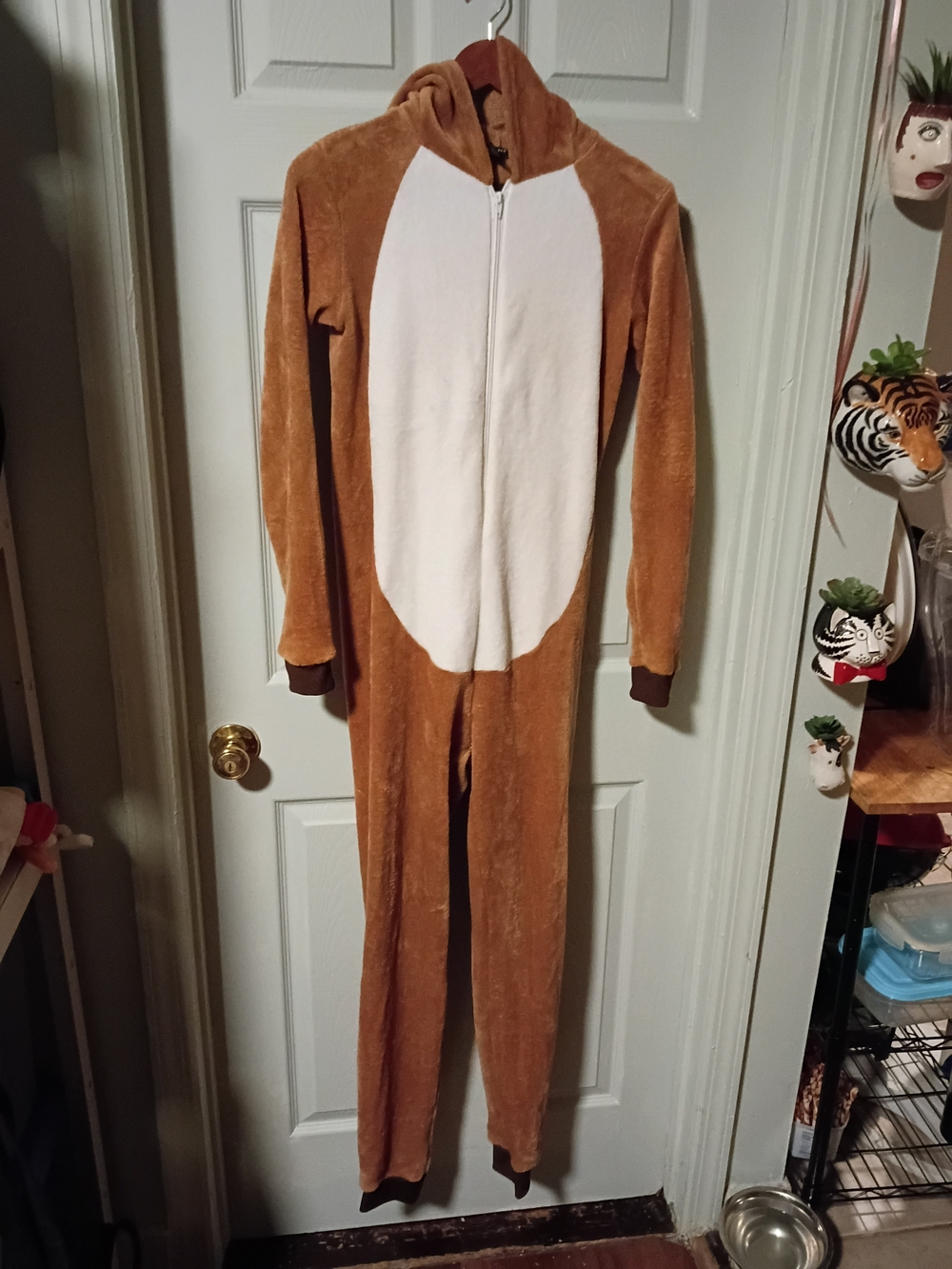 Kids Brown and White Hooded One-Piece Footie